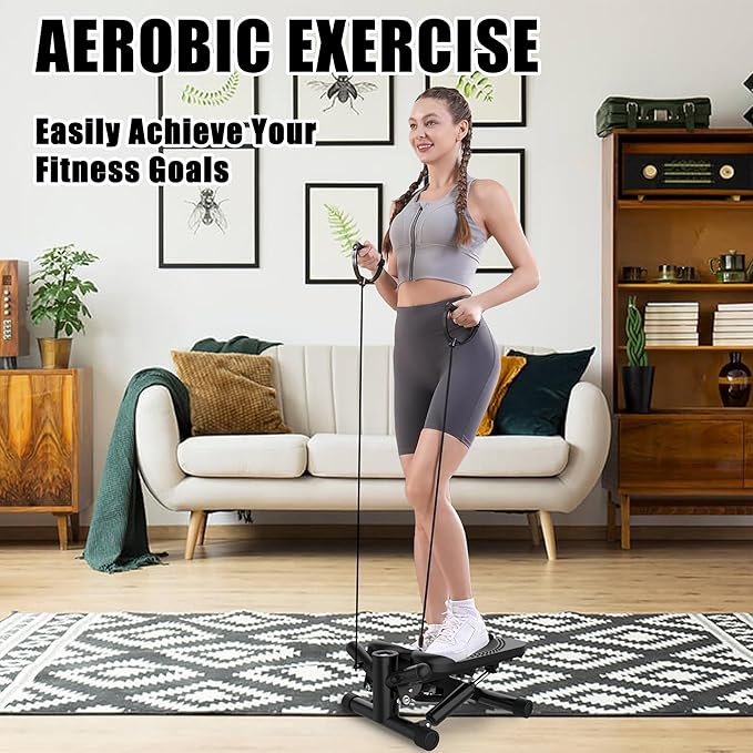 Twist Steppers for Exercise - Mini Stair Stepper Machine with Resistance Bands 330lbs Twist Stepper Portable Exercise Equipment for Full Body Workout