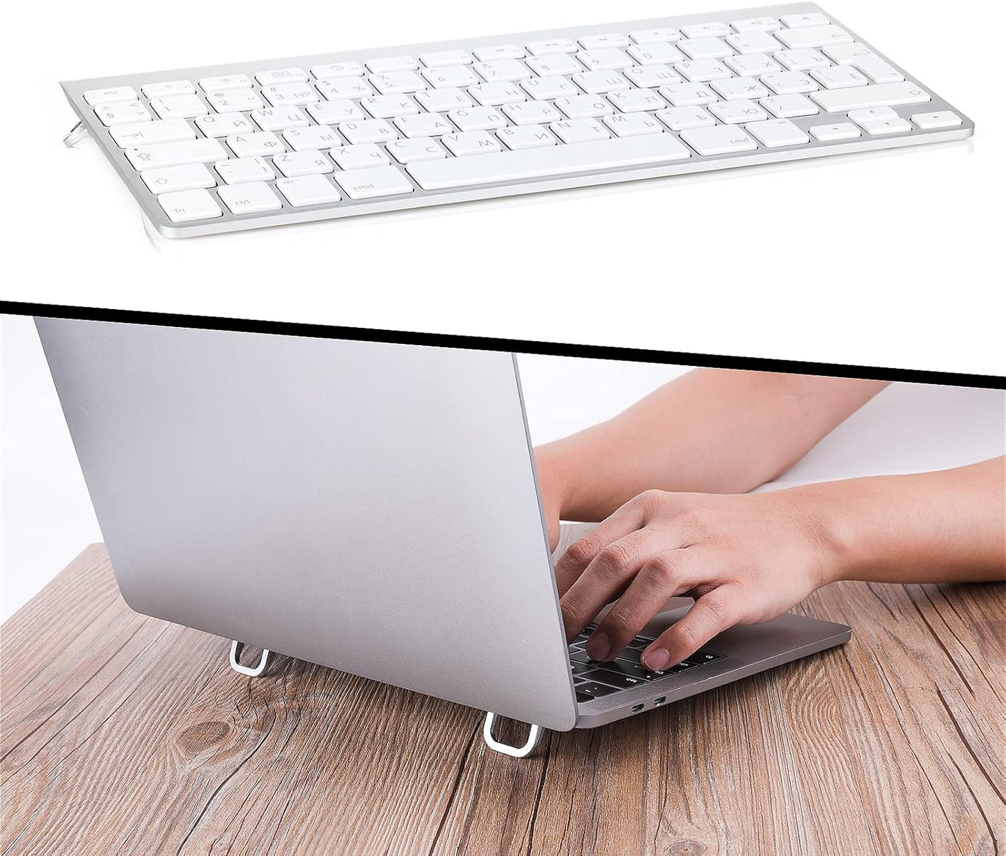 2PCS Portable Keyboard Riser, Self-Adhesive Mini Laptop Stand Invisible Computer Keyboard Stand for Desk, Laptop Feet Compatible with Pro/Air, Lenovo, Surface (Silver)