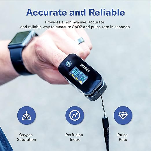 Alcedo Pulse Oximeter Fingertip | Blood Oxygen Saturation Level (SpO2) and Heart Rate Monitor | Dual Color OLED Display | Portable Carry Case, Lanyard, Batteries