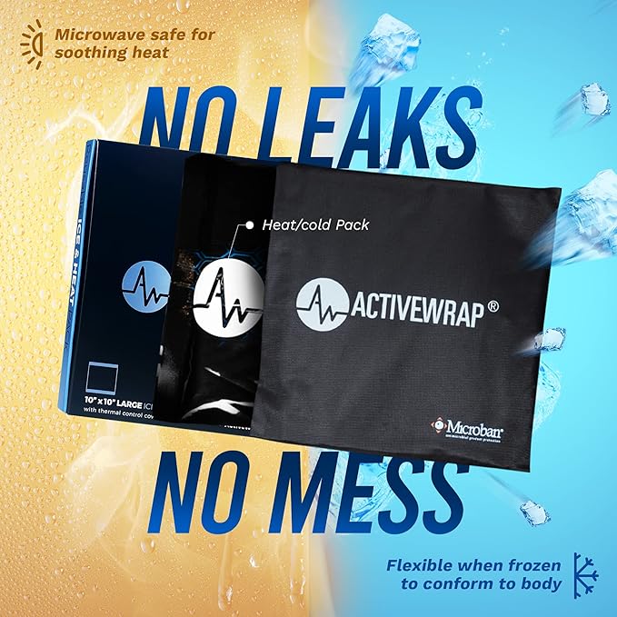 Activewrap Reusable Ice Packs for Injuries - Hot and Cold Gel Compress for Injury Recovery and Pain Relief, Soft, Flexible, Leakproof Pad for Back, Knee, Hip, & Shoulder - Large (7X 10 inches)