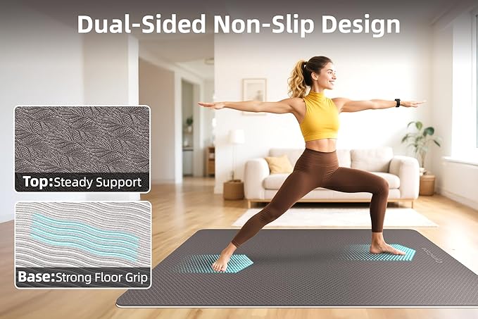 Extra Large Yoga Mat - 72"x35", 72"x48", 78"x57" - Wide TPE Exercise Mat for Home, Stretching, Couples & Family Workouts - 6-12mm Thick, Non-Slip & Waterproof - with Carry Bag and Straps