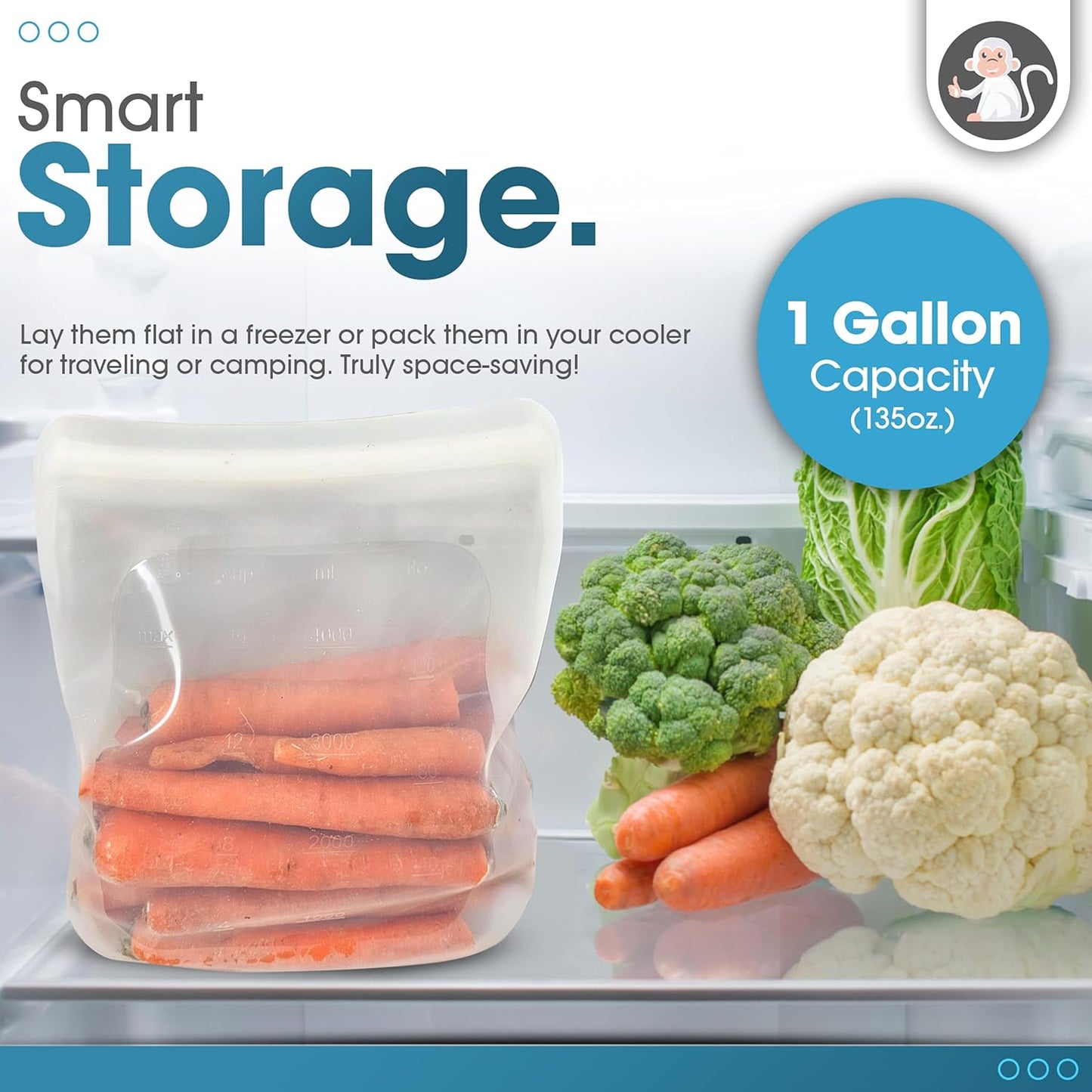 Reusable Silicone Sous Vide Bag - 1 Gallon, 135oz. XXL - 1 pcs Food Storage Bag, Freezer Container, Zero Waste Alternative for Sous Vide Cooker, Kitchen Organization, and Meal Prep Bags