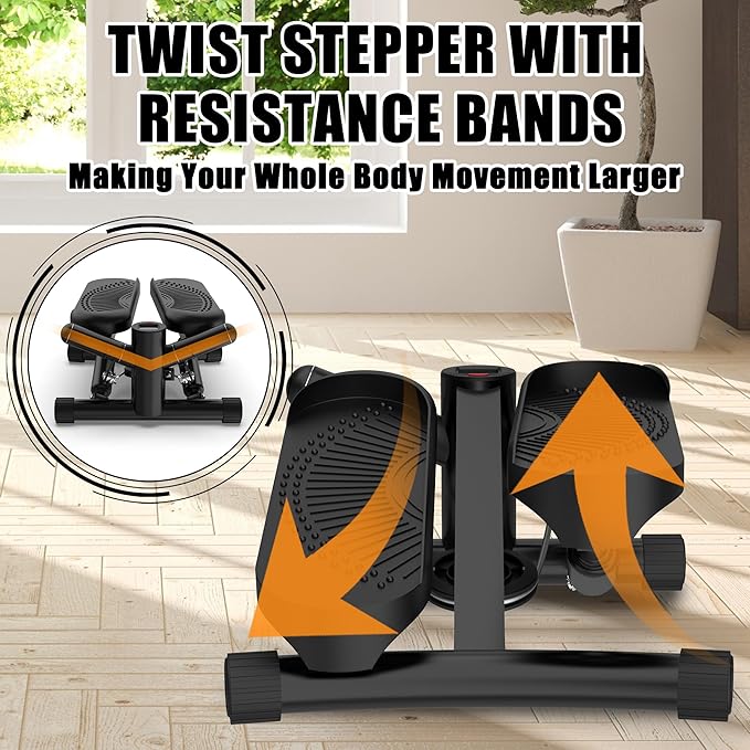 Twist Steppers for Exercise - Mini Stair Stepper Machine with Resistance Bands 330lbs Twist Stepper Portable Exercise Equipment for Full Body Workout