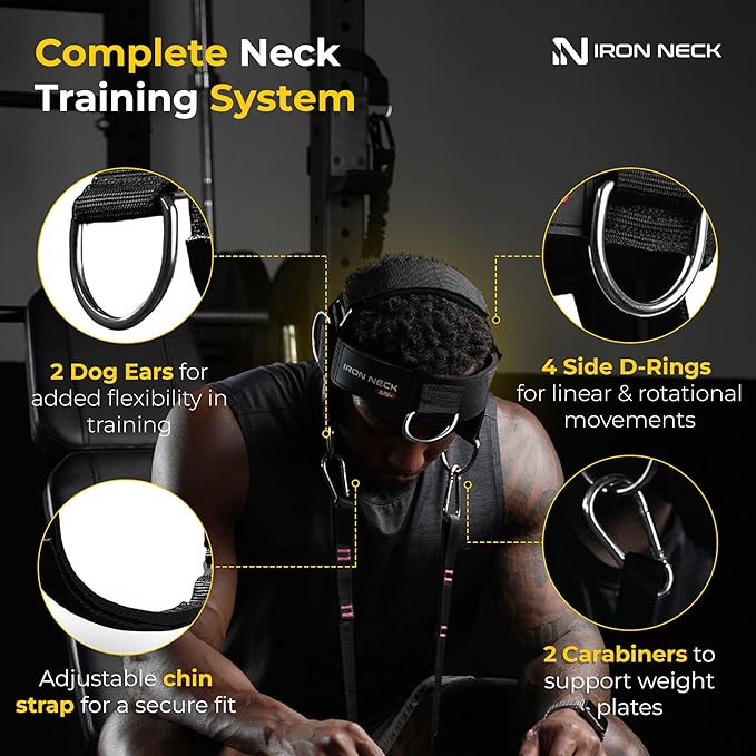 Iron Neck , Versatile Neck Exerciser, Strengthener and Trainer with Adjustable Head and Chin Strap, Portable Head Harness for Weight Lifting, Home and Gym Use