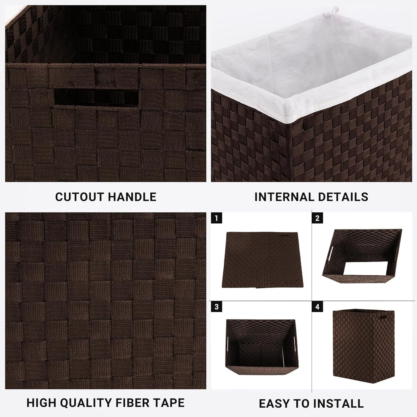 YOUDENOVA Handwoven Laundry Basket Hamper with Removable Liner Bag and Lid, Collapsible Clothes Hamper with Handle, Brown