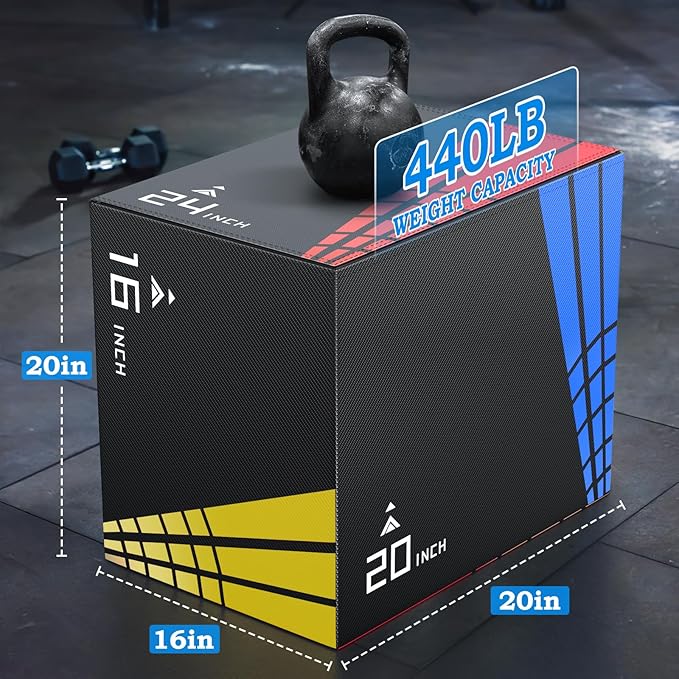 XDDIAS 3-in-1 Heavier Foam Plyometric Box Jumps for Home Gym,Firm Soft Foam Plyo Box,30βx24βx20β-24βx20βx16β-20"x16"x14" Plyometric Box,440lb Weight Capacity Jump Box Gym Fitness Workout Training