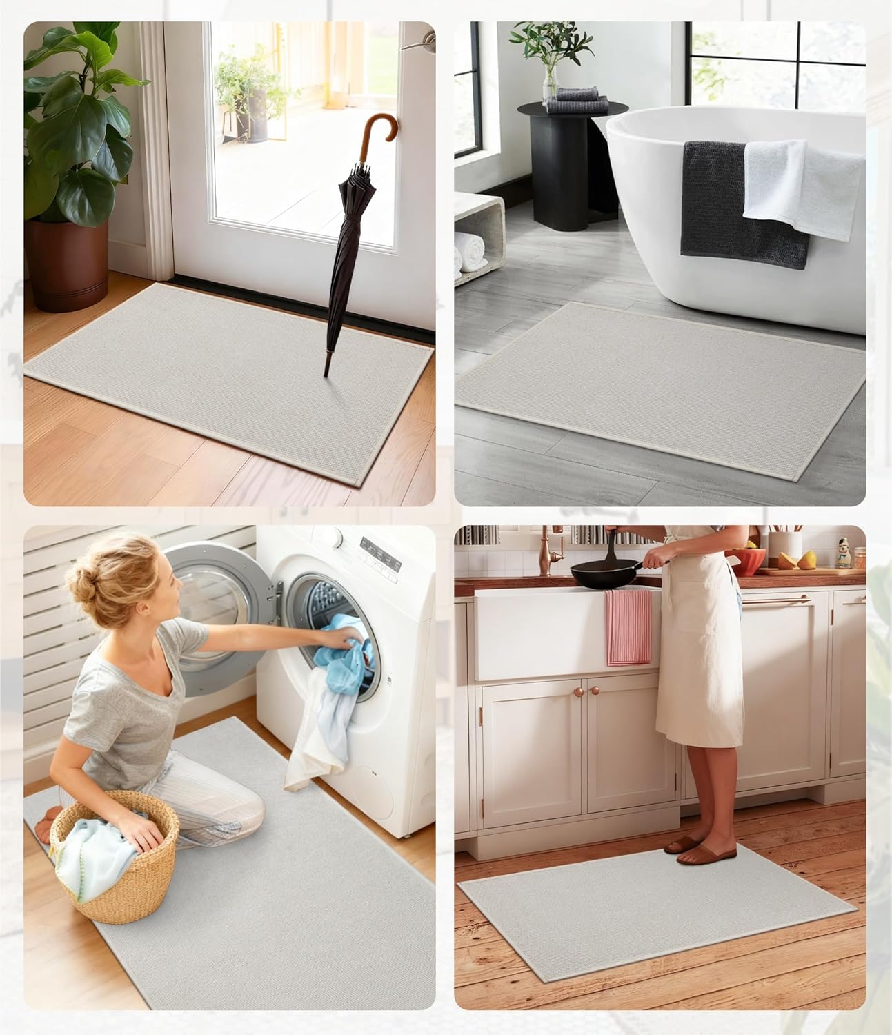 YIHOUSE Bathroom Rugs Mat 16x47, Non Slip Quick Dry Bath Mats for Bathroom Absorbent Ultra Thin Bath Rugs Machine Washable Fit Under Door for Sink, Cabinet, Laundry (Beige, 16"x47")