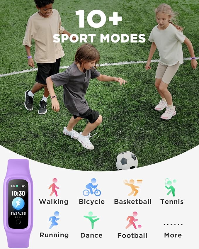 BIGGERFIVE Vigor 2 L Kids Fitness Tracker Watch for Boys Girls Ages 5-15, Activity Tracker, Heart Rate Sleep Monitor, IP68 Waterproof, Pedometer, Calorie Step Counter Watch, Lilac