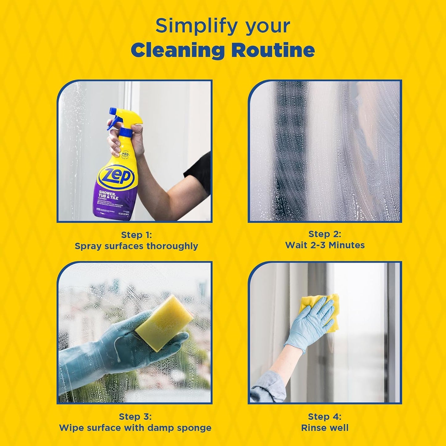 Zep Shower Tub and Tile Cleaner 32 oz ZUSTT32 (Case of 4) - No Scrub Pro Formula Breaks up Tough Buildup on Contact