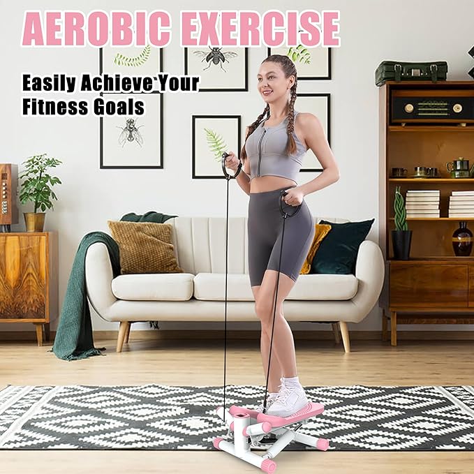 Twist Steppers for Exercise - Mini Stair Stepper Machine with Resistance Bands 330lbs Twist Stepper Portable Exercise Equipment for Full Body Workout