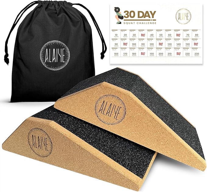 Squat Wedge Blocks (Set of 2) β Non-Slip Slant Boards for Lower Body Workouts, Ankle and Calf Stretching - Yoga Blocks, Designed to Elevate Heels and Squat Support - Includes Carry Bag