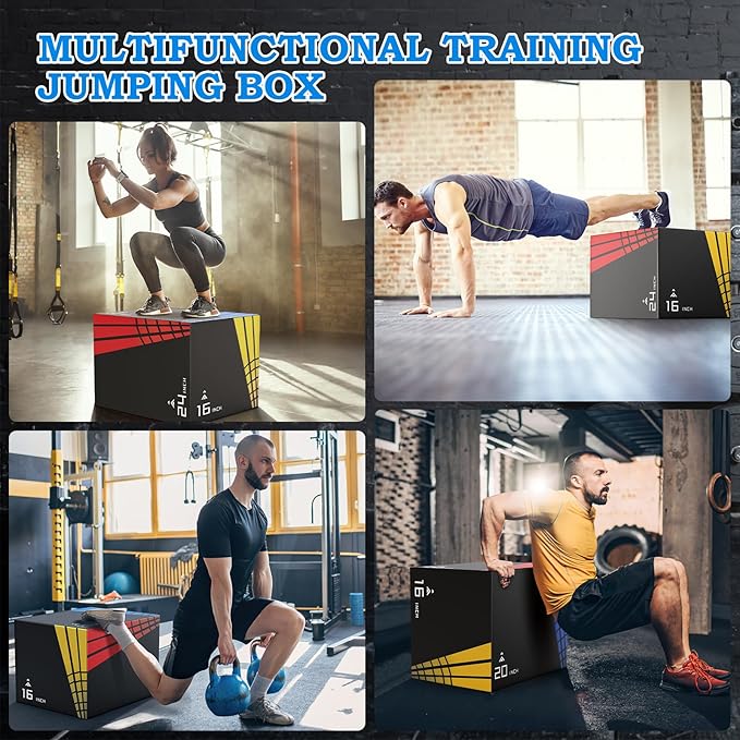 XDDIAS 3-in-1 Heavier Foam Plyometric Box Jumps for Home Gym,Firm Soft Foam Plyo Box,30βx24βx20β-24βx20βx16β-20"x16"x14" Plyometric Box,440lb Weight Capacity Jump Box Gym Fitness Workout Training