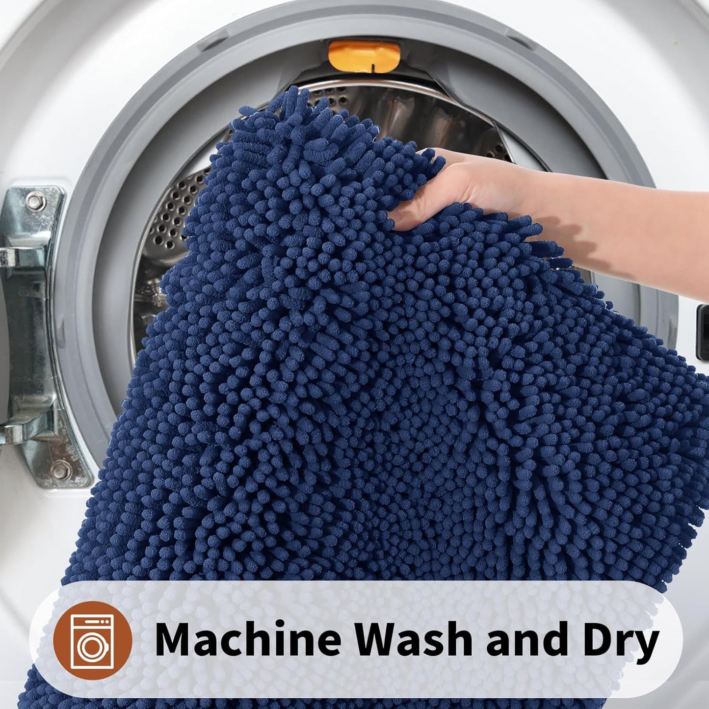 Yimobra Toilet Rugs U Shaped Washable - 24"x20" Non Slip Plush Contour Bath Rugs for Toilet - Super Soft Absorbent Quick Dry Toilet Mats for Bathroom,Navy Blue