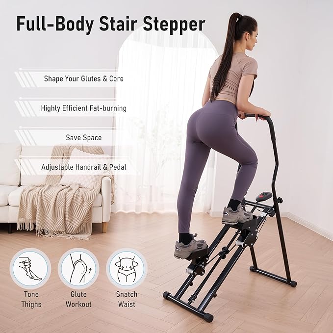 Stair Stepper for Home Gym, Stair Climber with Adjustable Handlebar & Dual Incline Pedals, Compact Folding Cardio Exercise Climber for Full-Body Workout