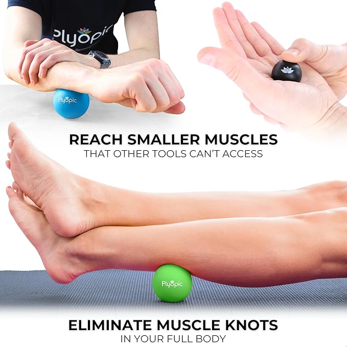 Plyopic. Massage Balls Set of 3 – for Deep Tissue Muscle Recovery, Myofascial Release, Mobility & Trigger Point Therapy - Eliminate Muscle Pain & Tension in Your Back Neck Arms Legs Hands & Feet