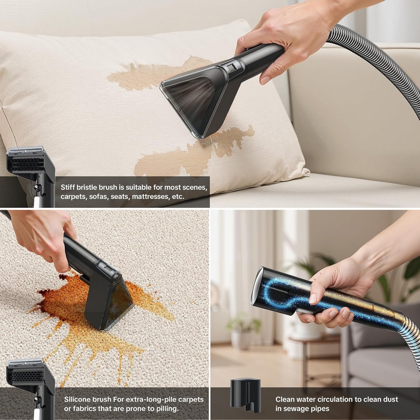 Couch Cleaner Machine 600W Motor - 15Kpa Suction Upholstery Cleaner Machine, Portable Handheld Carpet Cleaner with Self-Cleaning and for Pet Stain, Couch, Stair, Car Seat and Area Rug