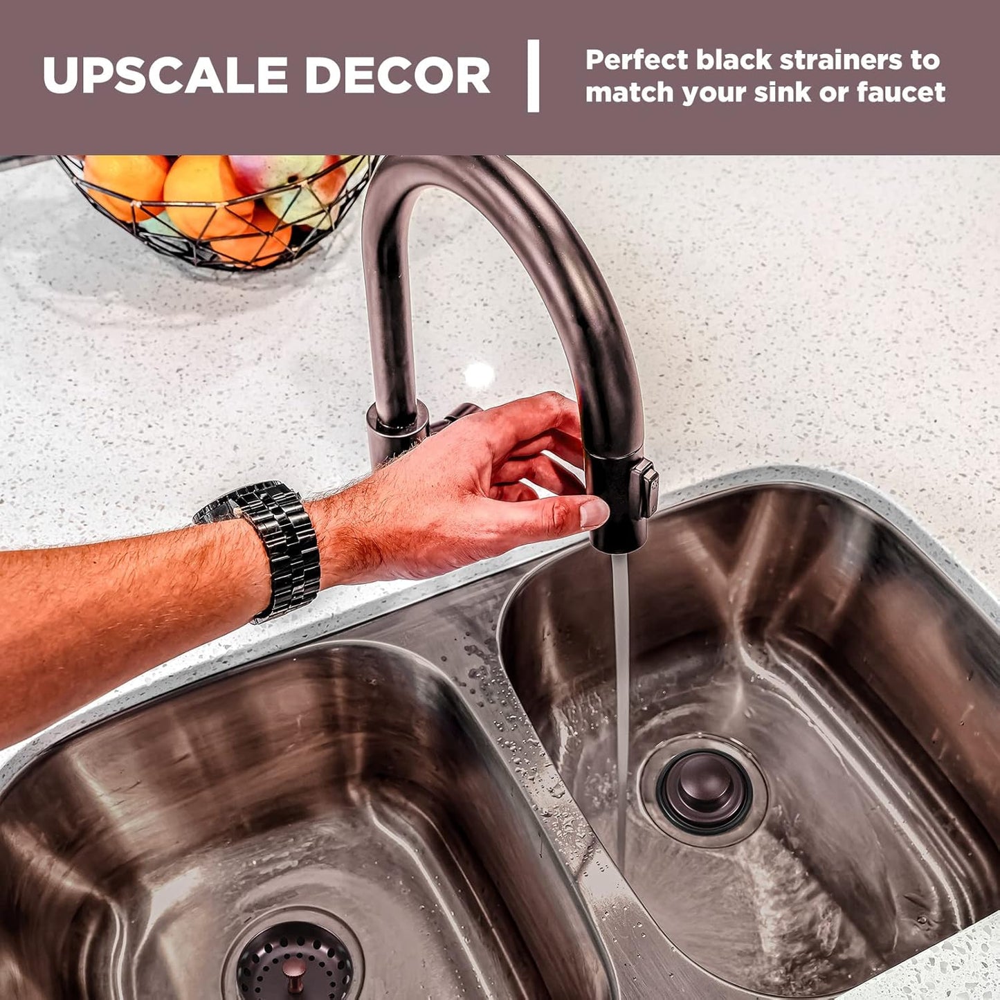 Mudder 3 Pcs Kitchen Sink Drain Strainer and Stopper Stainless Steel Garbage Disposal Plug with Handle Universal Anti-Clogging Kitchen Sink Filter Sieve Basket Strainer(Oil Rubbed Bronze)