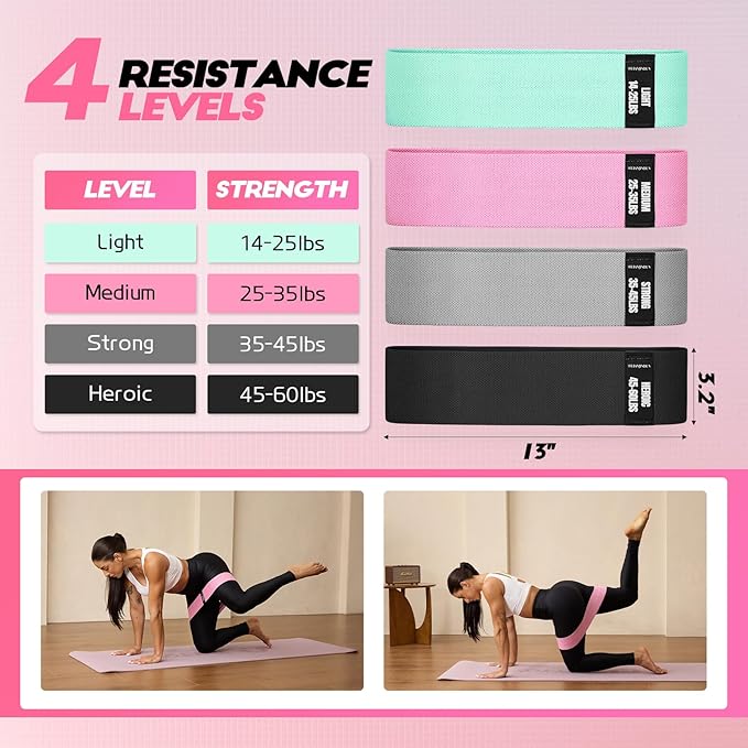 Resistance Bands for Working Out with Guide, 4 Workout Bands for Women & Men, Fabric Exercise Bands for Legs, Hip, Glute, Butt, Booty Bands Set for Yoga, Pilates, Strength and Workout