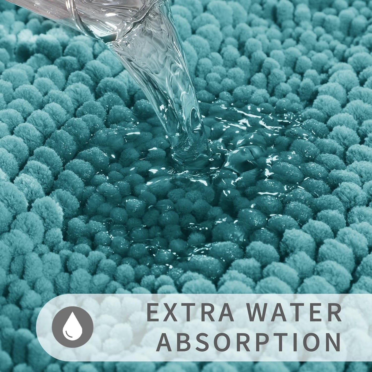 Yimobra Toilet Rugs U Shaped Washable 24 x 20, Non Slip and Super Absorbent Toilet Mat, Quick Dry, Ultra Luxury Microfiber Chenille Plush Fluffy Contour Bath Rugs for Toilet Base, Teal Blue