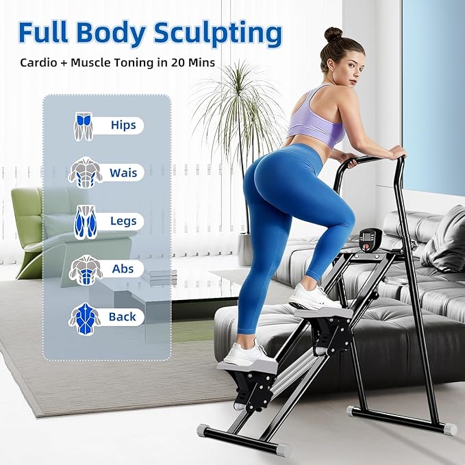 Stair Stepper with Adjustable Resistance,Upgraded Vertical Climber Machine for Home Cardio Workout,Compact Folding Stair Climber with Adjustable Handlebar & Pedals for Full Body Fitness
