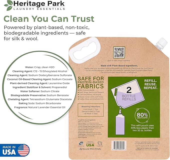 Heritage Park Luxury Laundry Detergent | Dermatologist Tested Plant based Natural & Enzyme Laundry Detergent | Sensitive Skin Friendly - Lavender Mist (64 fl oz Refill)