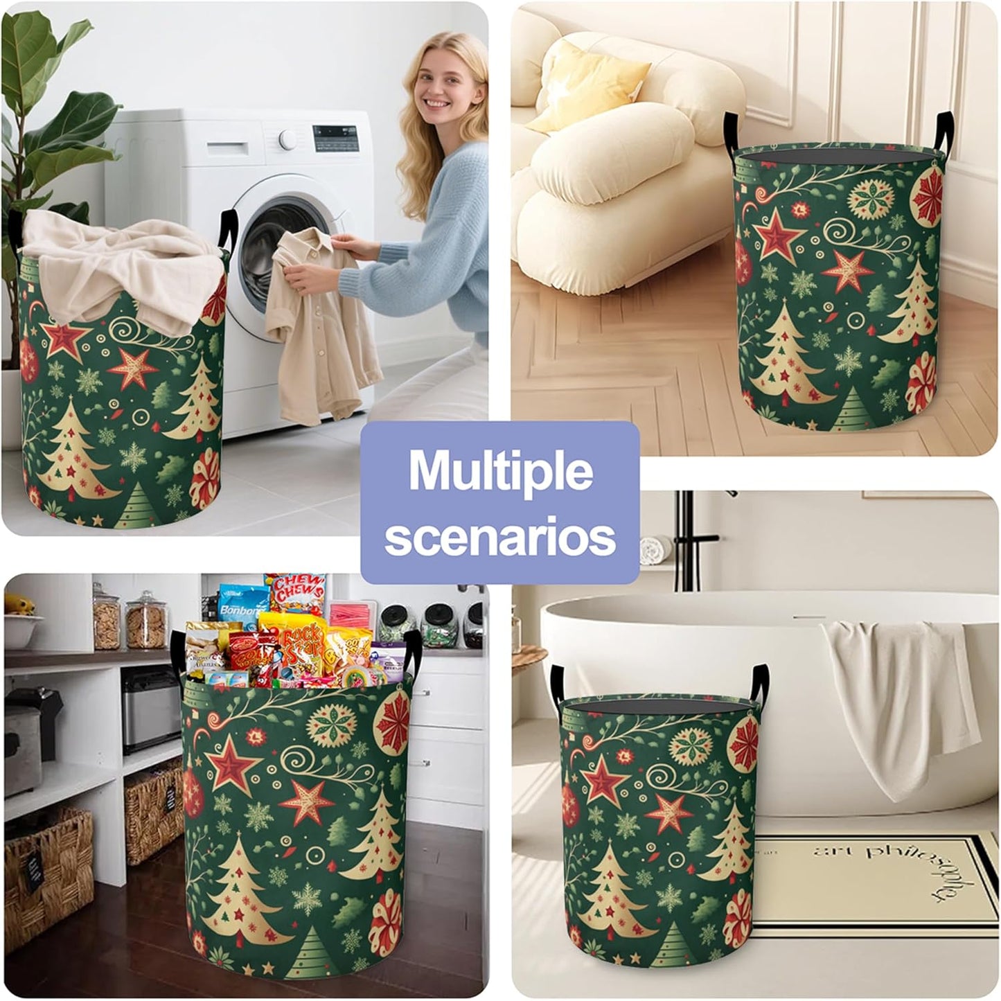 Christmas Balls Laundry Basket, Tree Oxford Cloth Laundry Hamper With Handle Foldable Portable Clothes Storage Basket Storage Bag For Laundry Room/Bathroom/Bedroom/Dormitories