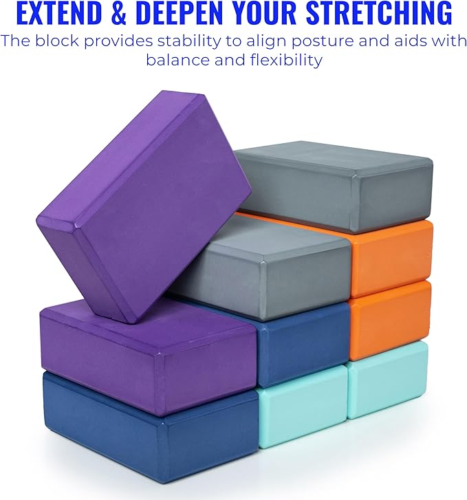 Hello Fit 3" Yoga Block, 20 Pack Bulk EVA Foam Yoga Blocks, Firm and Supportive Yoga Brick, Balance Foam for Stretching, Pilates, and Workout, 3" x 6" x 9"