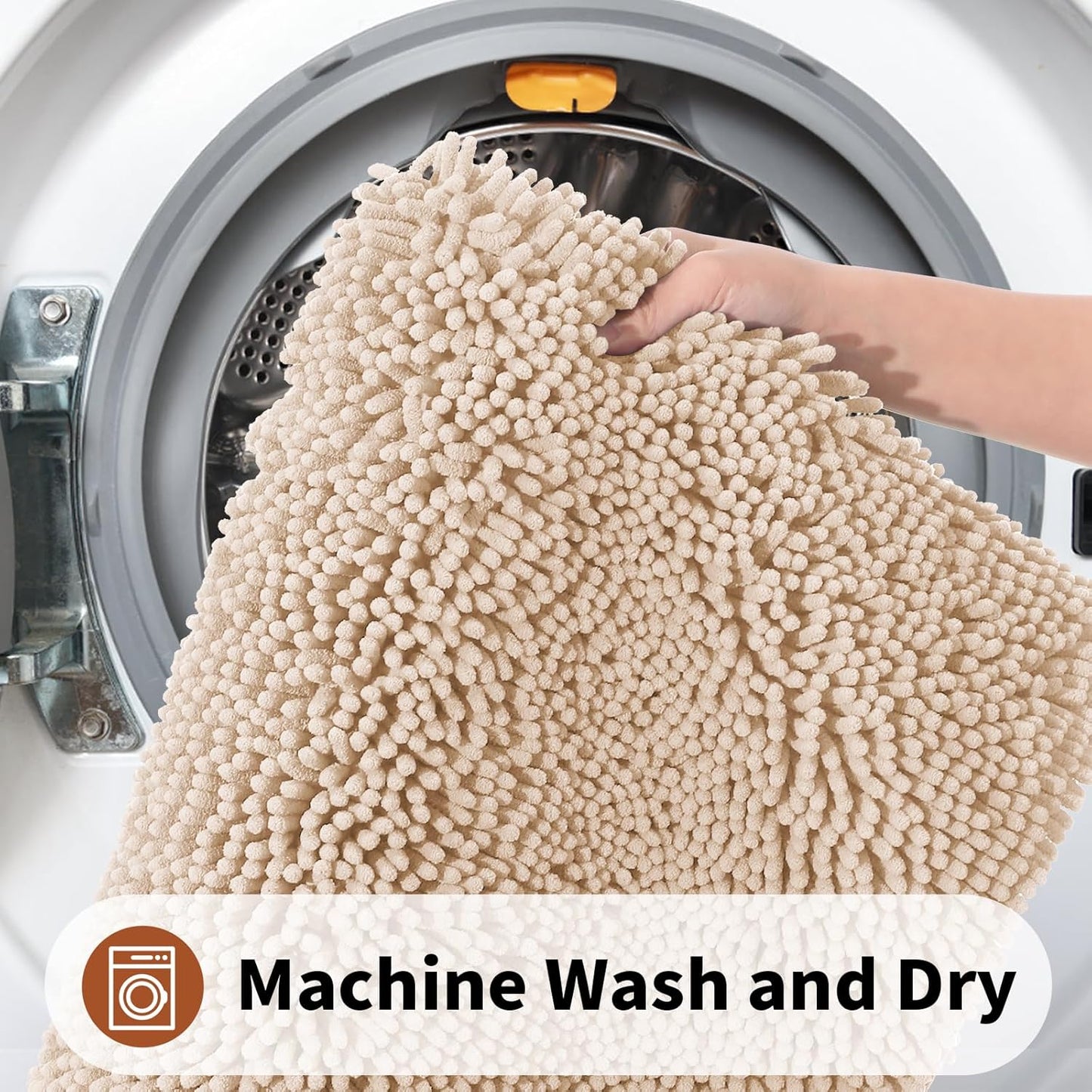 Yimobra Toilet Rugs U Shaped Washable - 24"x20" Non Slip Plush Contour Bath Rugs for Toilet - Super Soft Absorbent Quick Dry Toilet Mats for Bathroom,Beige