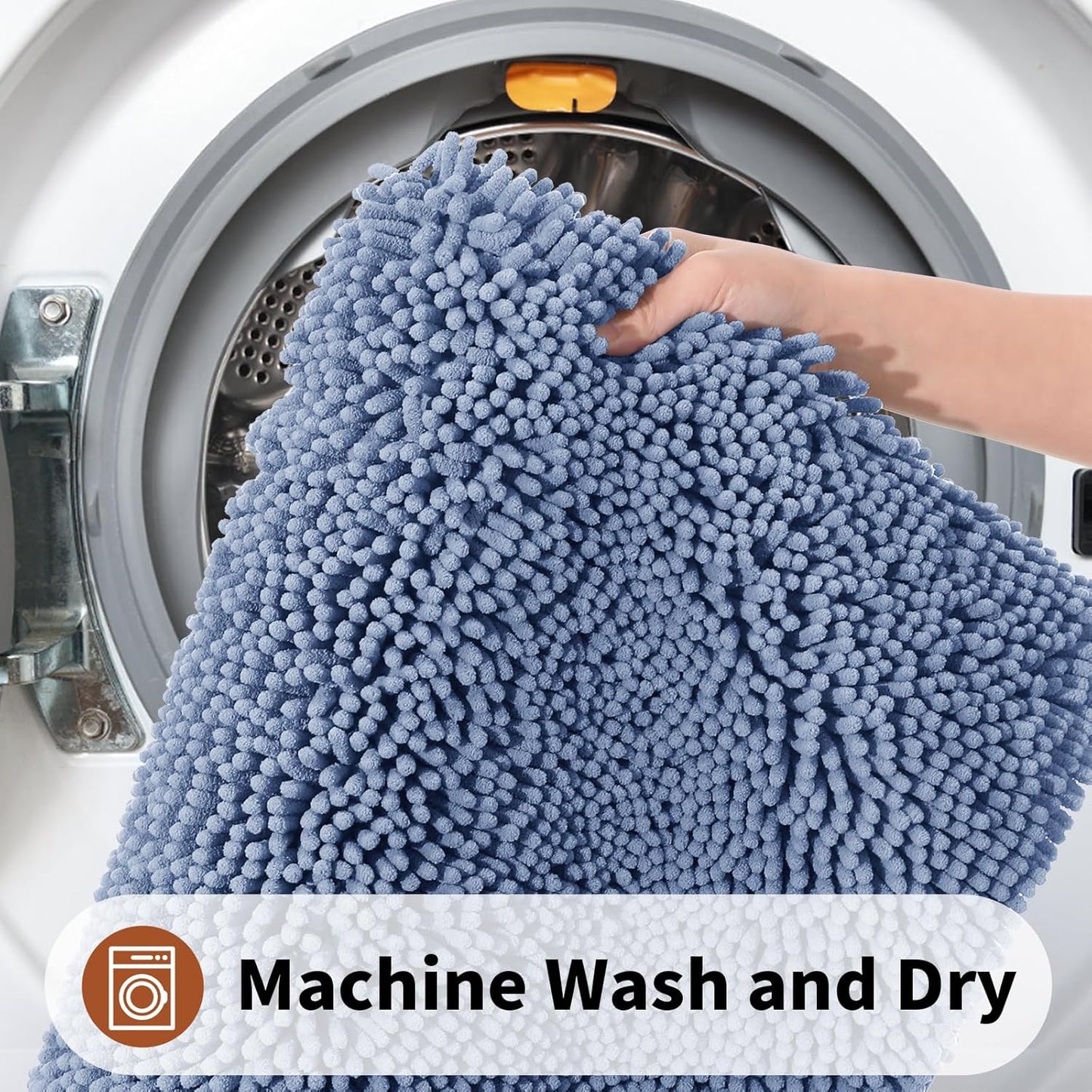 Yimobra Toilet Rugs U Shaped Washable - 24"x20" Non Slip Plush Contour Bath Rugs for Toilet - Super Soft Absorbent Quick Dry Toilet Mats for Bathroom,Denim Blue