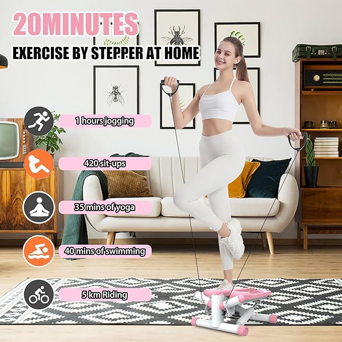Twist Steppers for Exercise - Mini Stair Stepper Machine with Resistance Bands 330lbs Twist Stepper Portable Exercise Equipment for Full Body Workout