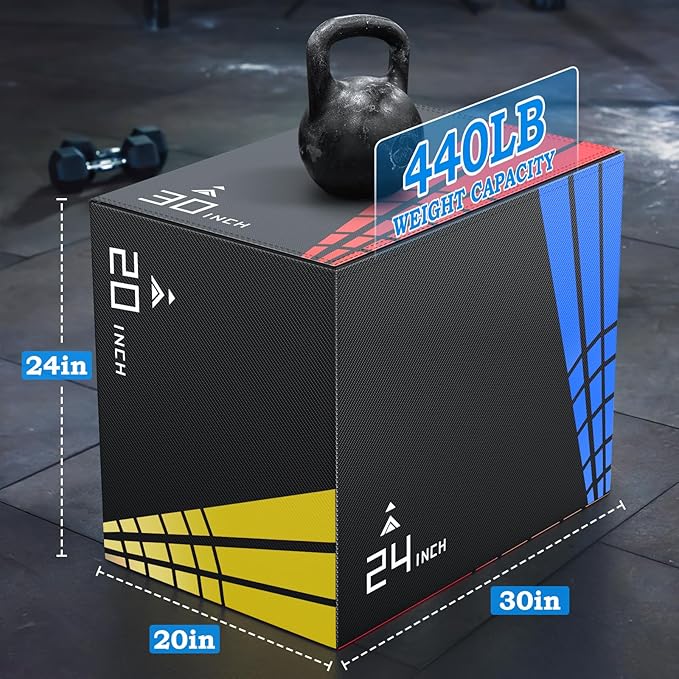 XDDIAS 3-in-1 Heavier Foam Plyometric Box Jumps for Home Gym,Firm Soft Foam Plyo Box,30βx24βx20β-24βx20βx16β-20"x16"x14" Plyometric Box,440lb Weight Capacity Jump Box Gym Fitness Workout Training