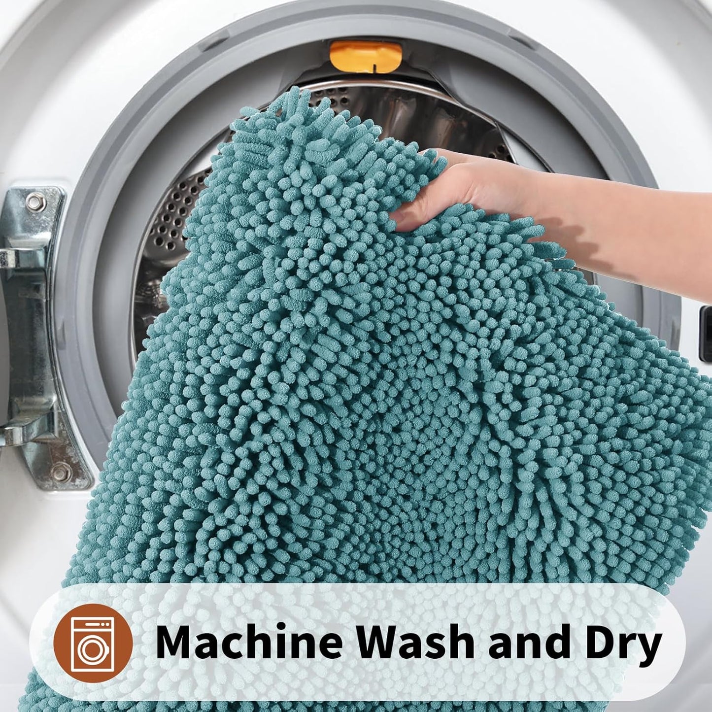 Yimobra Toilet Rugs U Shaped Washable - 24"x20" Non Slip Plush Contour Bath Rugs for Toilet - Super Soft Absorbent Quick Dry Toilet Mats for Bathroom,Teal Blue