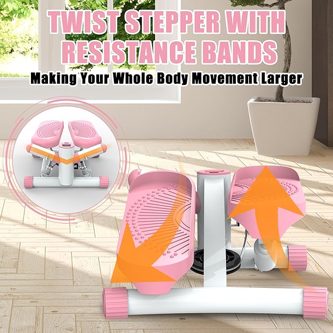 Twist Steppers for Exercise - Mini Stair Stepper Machine with Resistance Bands 330lbs Twist Stepper Portable Exercise Equipment for Full Body Workout