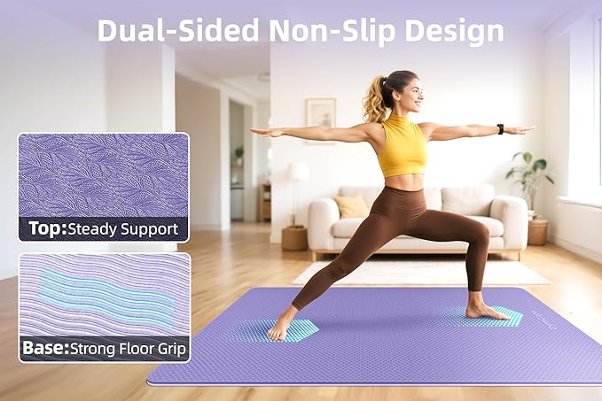 Extra Large Yoga Mat - 72"x35", 72"x48", 78"x57" - Wide TPE Exercise Mat for Home, Stretching, Couples & Family Workouts - 6-12mm Thick, Non-Slip & Waterproof - with Carry Bag and Straps
