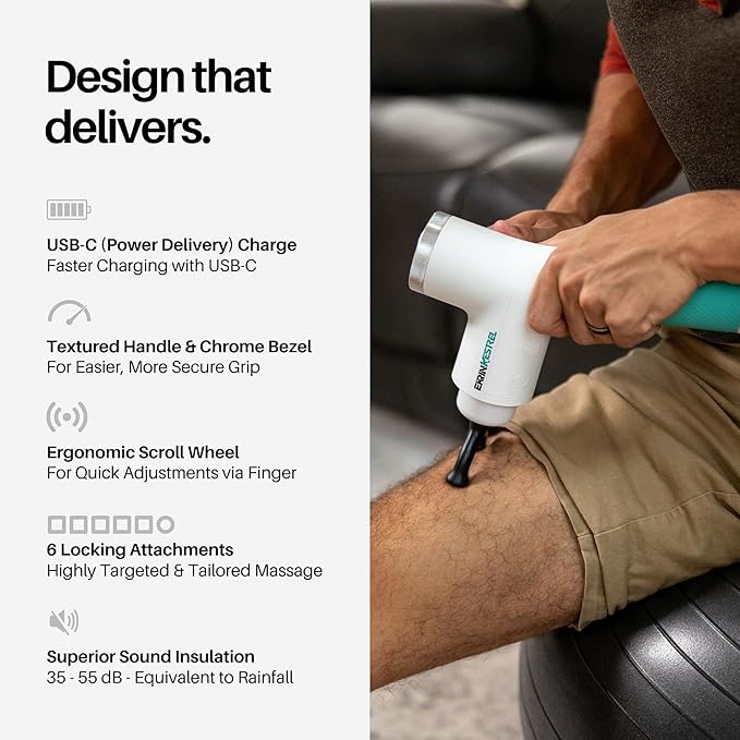 Ekrin Athletics White Kestrel Percussive Massager - Enhanced Precision & Comfort for Elite Muscle Recovery & Wellness - Relieve Sore Muscles and Stiffness