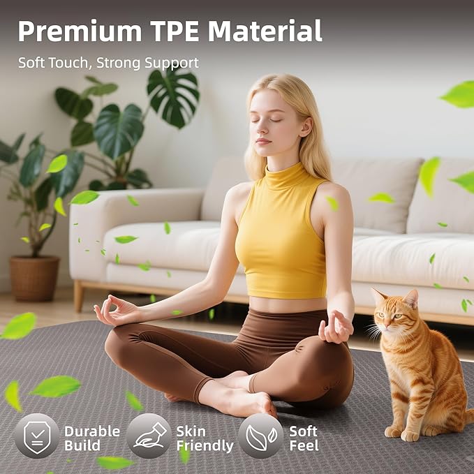 Extra Large Yoga Mat - 72"x35", 72"x48", 78"x57" - Wide TPE Exercise Mat for Home, Stretching, Couples & Family Workouts - 6-12mm Thick, Non-Slip & Waterproof - with Carry Bag and Straps