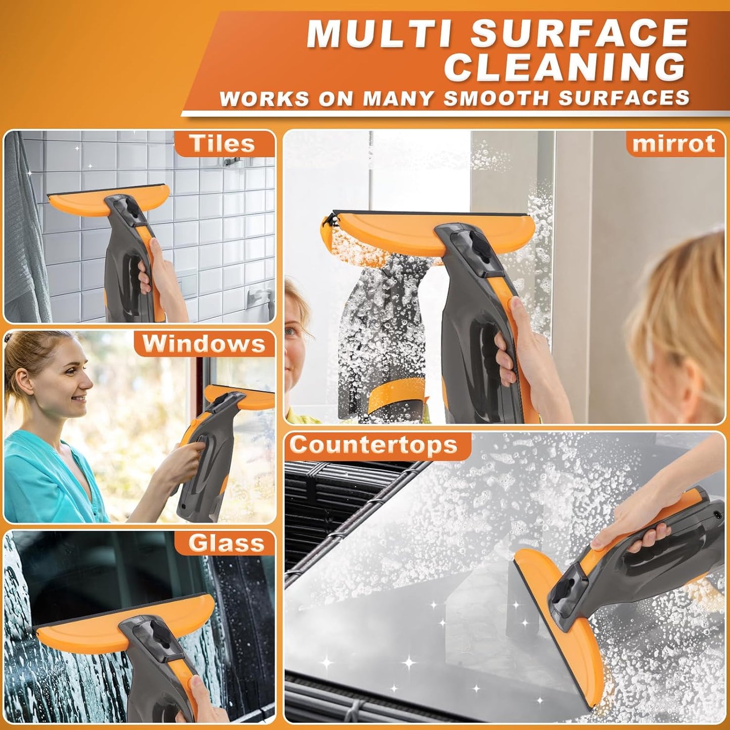 3-in-1 Window Vacuum Squeegee Cordless, Electric Window Squeegee Window Cleaner with Spray & Suction, Handheld Window Cleaning Tool, for Windows, Mirror, Glass, Car Windshield, Countertop, Tiles