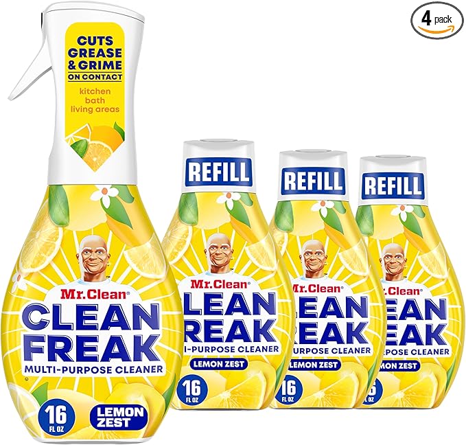 Mr. Clean Clean Freak Multi Surface Cleaning Spray, Deep Cleaning Mist Starter Kit and Refill Bundle, Lemon Zest Scent, 64 fl oz