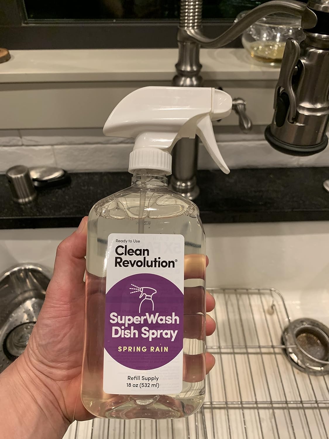 Clean Revolution SuperWash Dish Soap Starter Kit, Includes 3 18-Ounce Bottles One Trigger Sprayer, Compatible with Dawn Powerwash Sprayers, Spring Rain, Clear, 54 Fl Oz - Made in USA