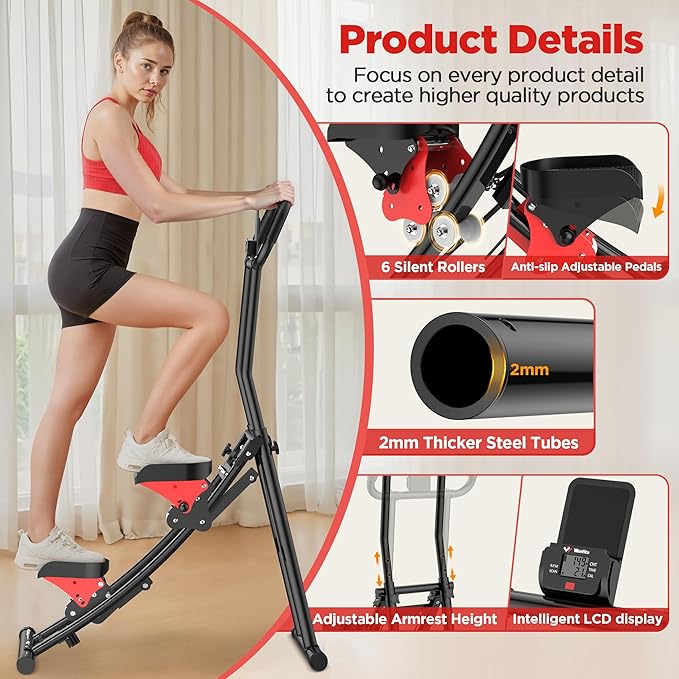 Stair Stepper for Home Gym, Folding Stair Climber for Full Body Workout with Adjustable Handlebar & Pedals, Compact Vertical Climber Cardio Exercise Machine for Women & Men