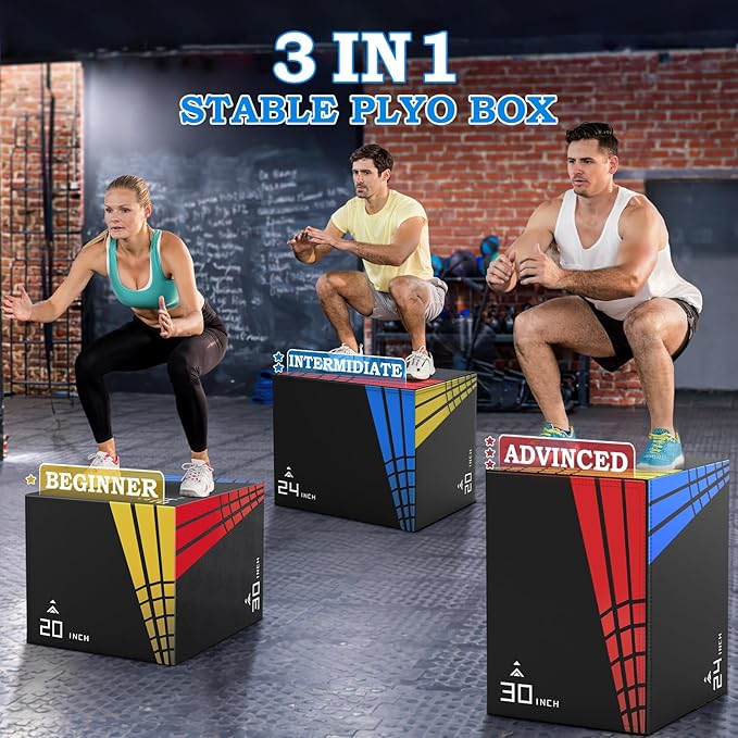 XDDIAS 3-in-1 Heavier Foam Plyometric Box Jumps for Home Gym,Firm Soft Foam Plyo Box,30βx24βx20β-24βx20βx16β-20"x16"x14" Plyometric Box,440lb Weight Capacity Jump Box Gym Fitness Workout Training