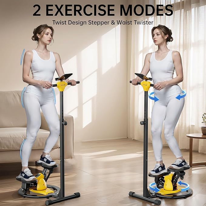 2-in-1 Twist Stepper with Adjustable Handlebar | Added 360° Twisting Function, Quiet Steppers for Exercise at Home, Stepper Machine with 300 LBS Capacity for Full Body Workout, with LCD Monitor