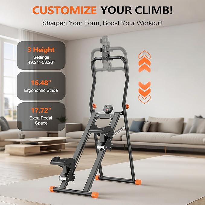 EPHESPORT 2.0 Stair Stepper for Home Gym, 3-Level Adjustable Resistance Vertical Climber Machine, Full-Body Cardio Workout Equipment with Adjustable Handlebar & Pedals, 90% Pre-Assembled Stair Climber