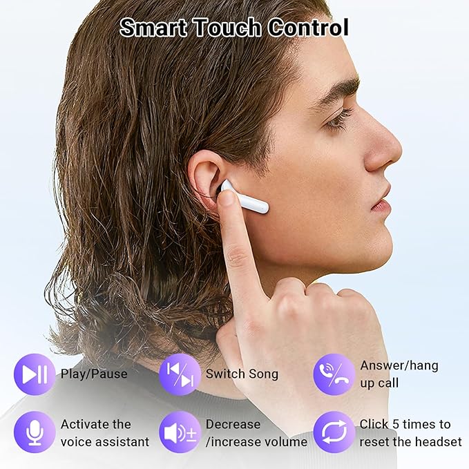 Wireless Earbuds, Bluetooth 5.4 Headphones with 42H Ultralight Ear Buds,Bluetooth Earbuds with 4 ENC Noise Cancelling Mics, HiFi Deep Bass Dual LED Display USB-C, Waterproof Earphones for Android iOS