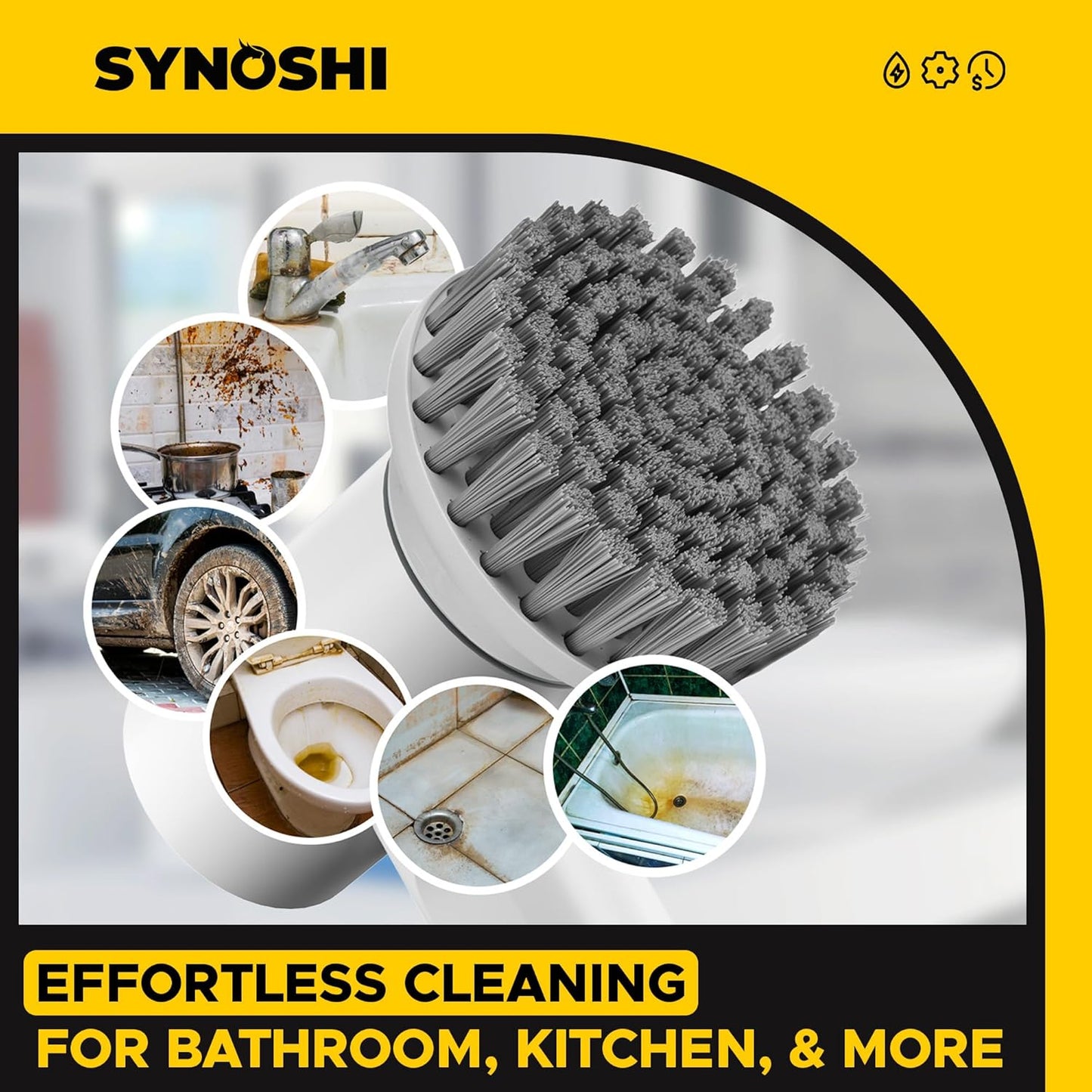 SYNOSHI Electric Spin Scrubber, Power Cleaning Brush with 3 Heads, Cordless Waterproof Shower Scrubber with Dual Speed, Perfect for Cleaning Bathroom, Tile, Cars, Floor. Electric Scrub Brush for tub