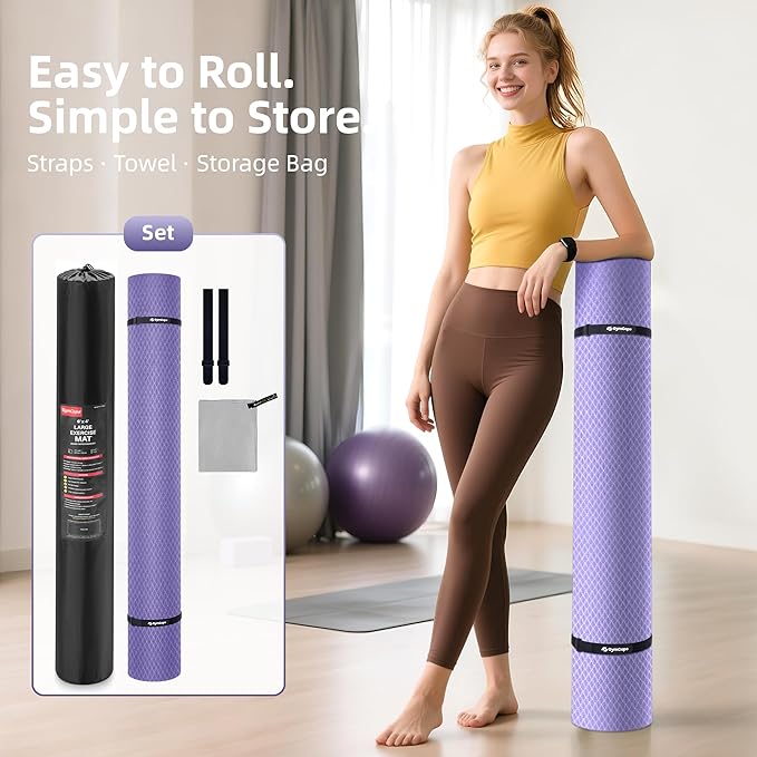 Extra Large Yoga Mat - 72"x35", 72"x48", 78"x57" - Wide TPE Exercise Mat for Home, Stretching, Couples & Family Workouts - 6-12mm Thick, Non-Slip & Waterproof - with Carry Bag and Straps