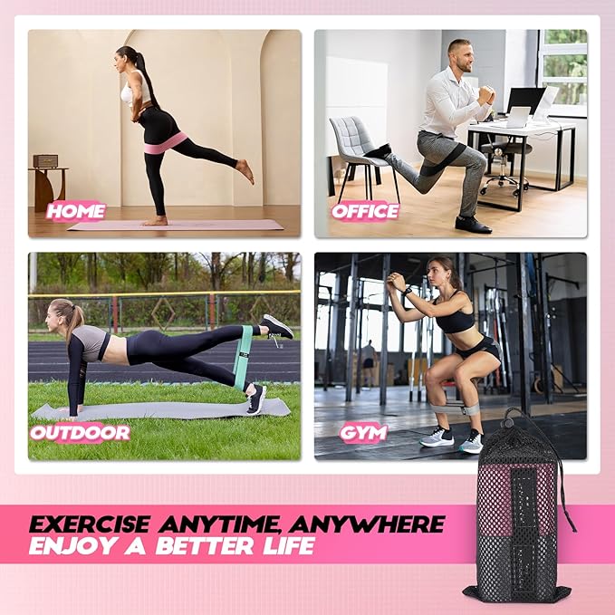 Resistance Bands for Working Out with Guide, 4 Workout Bands for Women & Men, Fabric Exercise Bands for Legs, Hip, Glute, Butt, Booty Bands Set for Yoga, Pilates, Strength and Workout