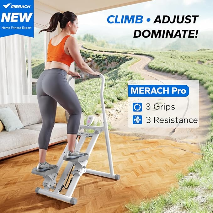 MERACH Stair Stepper Pro-3-Level Resistance Stairmaster, Upgrade High-Efficiency Stairmaster for Home Gym Exercise, Compact Folding Cardio Stair Climber with Adjustable Pedal