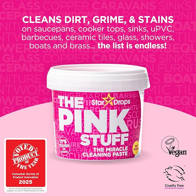 Stardrops - The Pink Stuff Miracle Cleaning Paste & SQeeZY Scrubber Sponge Bundle – All-Purpose, Non-Scratch Cleaner for Kitchens, Bathrooms, Walls, Floors, Pots, Grout, and More