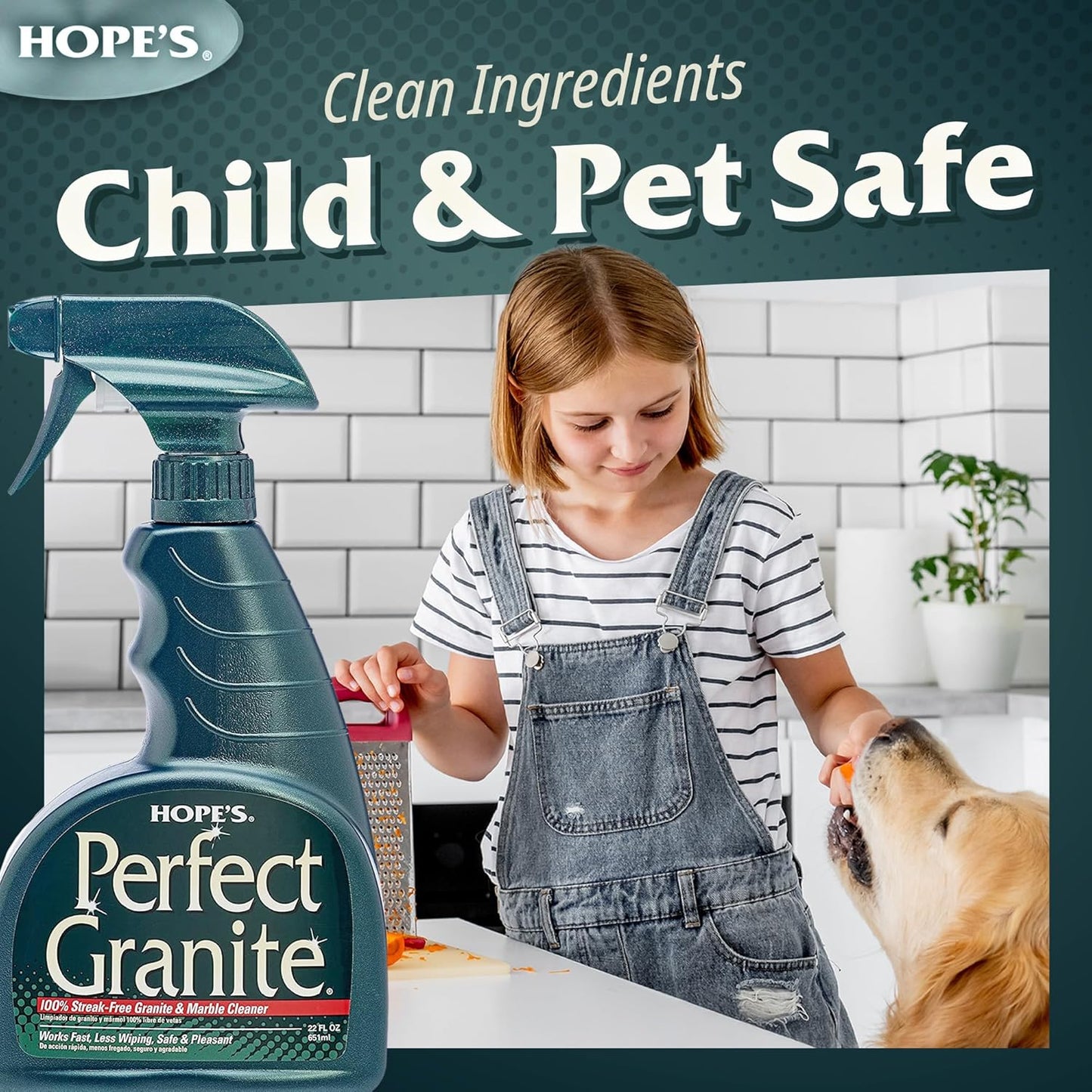 HOPE'S Perfect Granite & Marble Countertop Cleaner, Stain Remover and Polish, Streak-Free, Ammonia-Free, 22 Ounce, Pack of 2